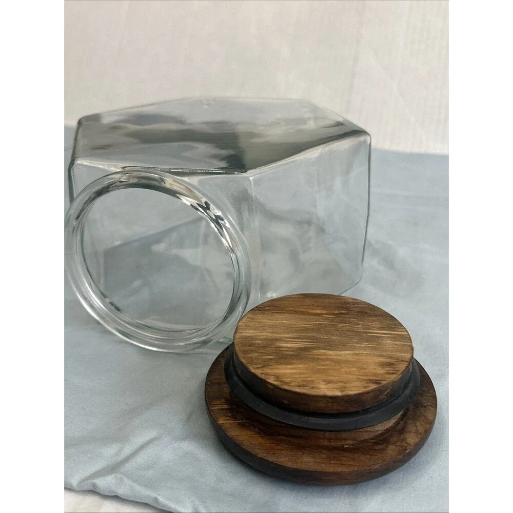 Vintage Libbey of Canada Hexagon Glass Canister “general Store” Style Jar W/ Lid